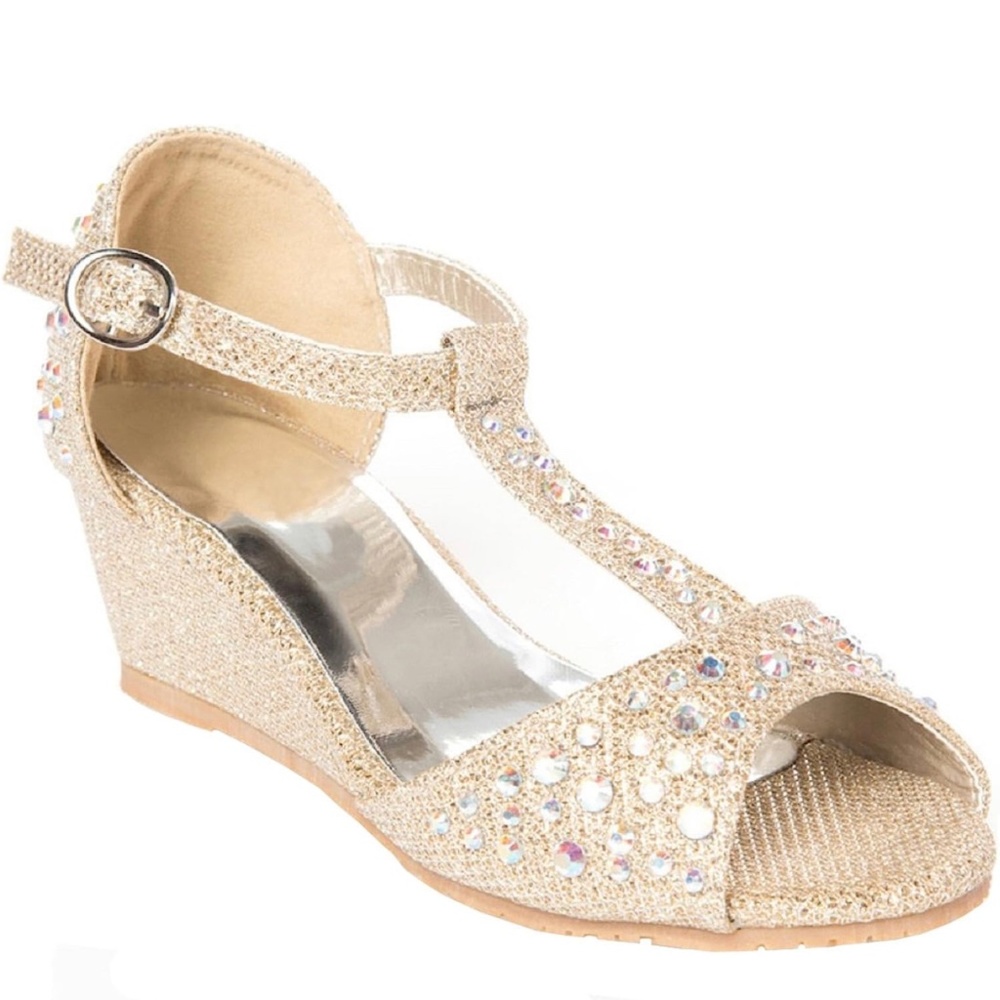 Girls Olivia K glitter and rhinestone wedges